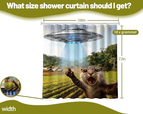 Image of Extra Long 108x72 Inchs Shower Curtain Extra Tall Funny Otter XL Fun UFO Shower Curtains for Large Bathroom Decor Sets, Waterproof Cloth Fabric with Hooks