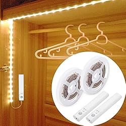Sensor Magnetico Liviano 2PCS Luces de armario Sensor de movimiento con pilas, Tira LED flexible de 1M Warmwhite para gabinete de armario de pared, armario, escaleras, cajón (alimentado por 4 baterías AAA, no incluidas)
