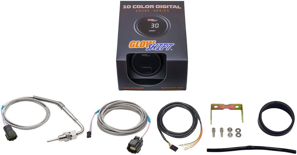 GlowShift 10 Color Digital 2200F Pyrometer Exhaust Gas Temp Gauge Kit - Includes 1/8-27 NPT Type K EGT Probe & Wiring - Multi-Color LED Display - Tinted Lens - for Car & Truck - 2-1/16" (52mm)