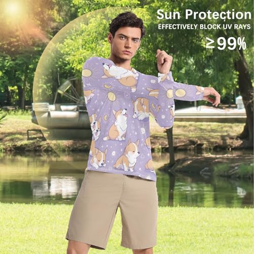 Mens UV Protection Shirts Rash Guard Long Sleeve UPF 50+ Cute Puppy Violet Quick Dry S4