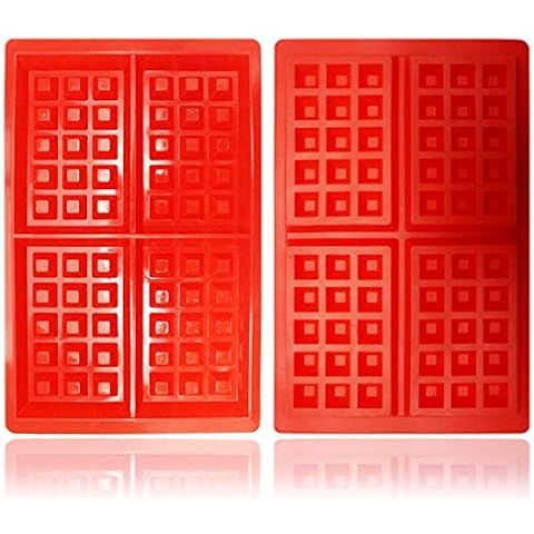 MYNC - UK Design Shape Silicone Fondant Rectangular Mold Moulds Baking Waffles Desserts DIY Decorating Chocolate Strawberry Waffles Rectangle Red Cover