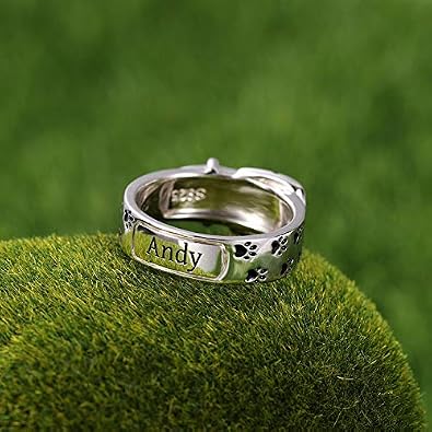 Getname Necklace Dog Cat Paw Prints Ring Personalized Engraving - Sterling Silver Unisex Pet Band Ring for Men and Women