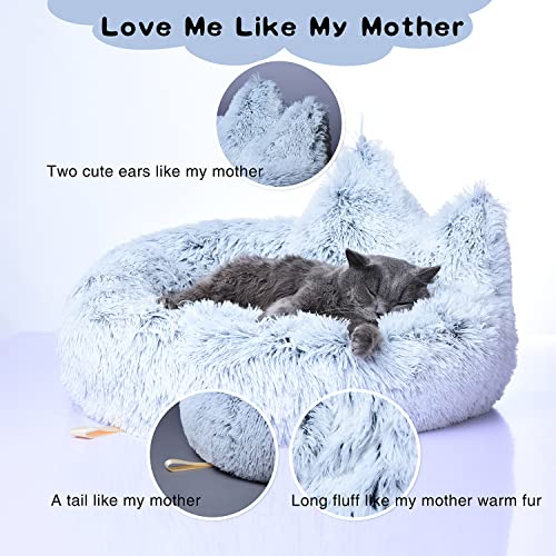 Lazy Rabbit Upgrade Cat Dog Bed |Calming And Cozy Cat Bed For Indoor Cats | Large Fluffy & Warming Cat Beds | Washable, Plush And Modern Beds & Furniture | Donut-Shaped,Gradual Grey Color, 20Inch #TOP1
