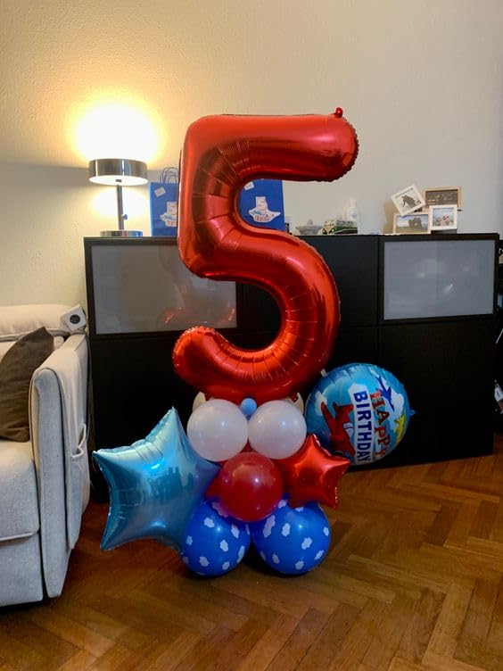 Image of Red Number 5 Balloon 40 Inch, 5th Birthday Party Decorations, Giant 5 Foil Balloon for Party Supplies