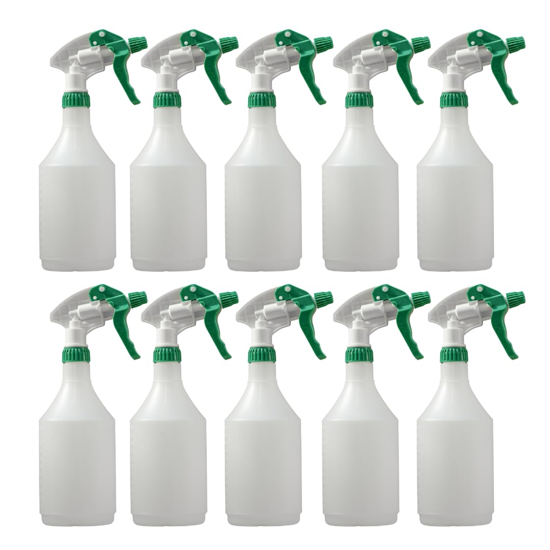 Avern Large 750ml Spray Bottles Plastic (10 Pack) Green For Cleaning Solutions Gardening & Home Use, Plant, Water, Durable Trigger Sprayer, Refillable Mist Spray Bottle Heavy Duty Large 750ML