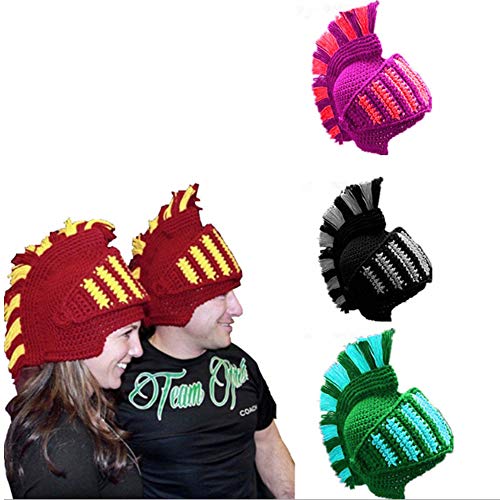 YEKEYI Barbarian Knit Long Beard Hat Adult Viking Fake Hair Wig Visor Knitted Wool Funny Skull Cap (Roman Knight hat Green) - Image 2