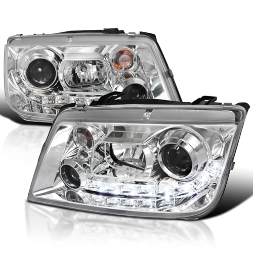 SPEC-D TUNING LED Chrome Housing Clear Lens Projector Headlights Compatible with 1999-2004 VW Jetta/Bora Mk4, Left + Right Pair Headlamps Assembly