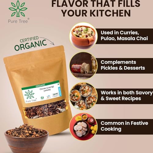 Image of Pure Tree Certified Organic Laung | 350 g | Organic Cloves Whole | Lavang Whole Spices | Aromatic & Flavorful Clove Seeds Khada Masala | Dried Cloves | lavangam