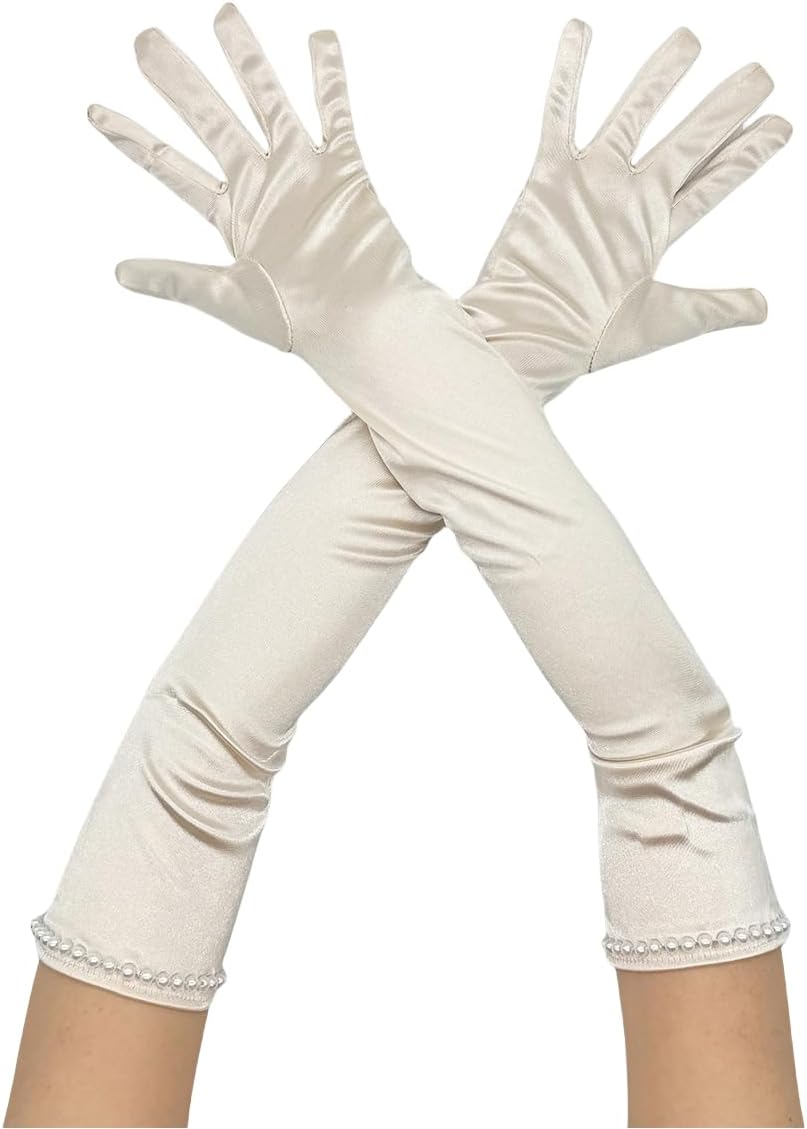 Specell Long Opera Party Gloves 1920s Satin Elbow Length Glove Stretchy Satin Comfortable Fabric for Wedding Cosplay Costumes