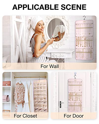 Image of BAGSMART Hanging Jewelry Organizer Necklace /Earring /Ring 2-Sided L Pink