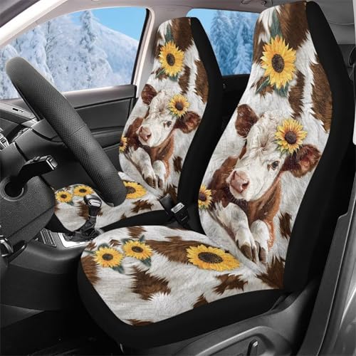 Housses de siège de voiture avant vache et tournesol 52x138cm pour auto et SUV
