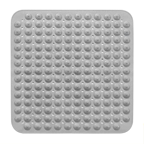 Image of TurtleGrip Anti-Skid Shower Mat, 80x80 cm Accu-Pebble (Grey), Non-Slip Shower Mat for Bathroom with Suction Cups and Drain Holes Anti-Skid mat for Bathroom Floor