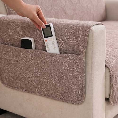 Image of STITCHNEST 'Opulence Series' Floral Woven Sofa Cover for 3 Seater | Premium Soft Fabric Sofa Protector | Beige Circular Pattern with Tassel Edge Finish | Durable Living Room Furniture Cover