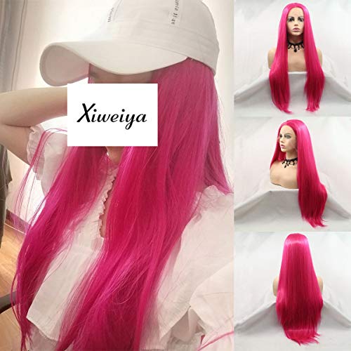 Xiweiya Wigs Lace Front Pink Wig Long Hairstyle Synthetic Straight Lace Front Wig Long Pink Wig Heat Resistant Fiber Hair Middle Part Wigs Cosplay Wig Free Wig Cap Drag Queen Wigs 24Inches