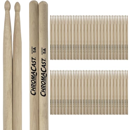 Baquetas ChromaCast 5A Made in USA de Madera de Hickory - 48 Pares - Punta de Madera - Para batería miniatura 1