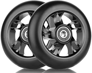 100 mm Stunt Scooter Wheels Scooter Tyres - Scooter Wheels Replacement Wheels, with Aluminium Alloy Rims and Anti-Lock Bearings, Scoot and Ride Scooter Accessories for Scooters (2 Pieces, 100 mm