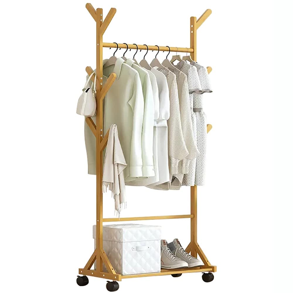 YNBSHGAA Bamboo Clothing Standing Rack, Garment Rack, Freestanding Hanger Bedroom Clothing Rack for Hallway Living Room Bedroom/a/80 * 35 * 155Cm,A-60 * 35 * 155Cm