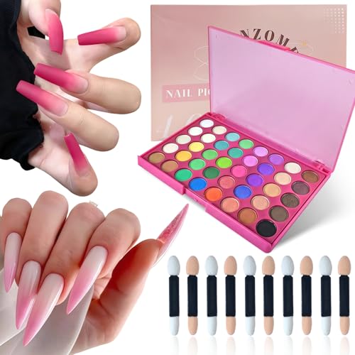 Image of 40 Colors Nail Pigment Powder Palette, Aura Ombre Color Pigment Powder for Nails, Professional Nail Supplies Manicure DIY Accessories, B