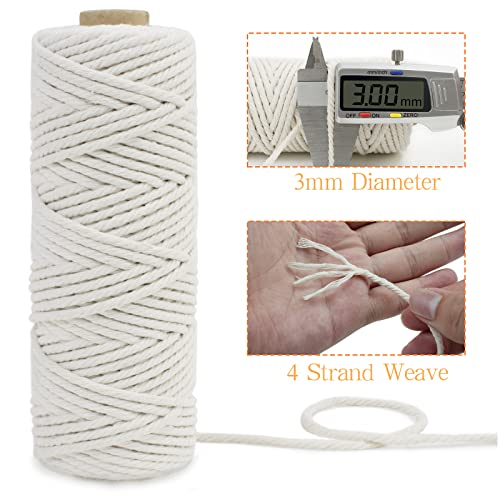 LEREATI Macrame Cord 3mm Set, 150m Thick Cotton Rope Yarn, 4 Strand Twisted Soft String for Crafts Plant Hanger, Wall Hanging - Image 2
