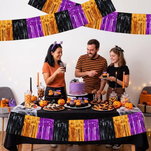 Image of BEISHIDA 3PK Black Orange Purple Foil Fringe Garland 30ft Tinsel Banner