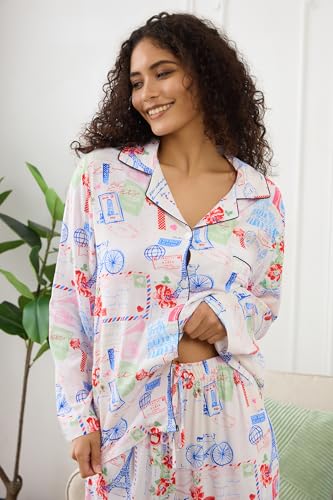 Image of YiNi LuLu Womens Pajamas Set 2 Piece Long Sleeve Sleepwear Button Down Pjs Lounge Set Nightwear with Pockets