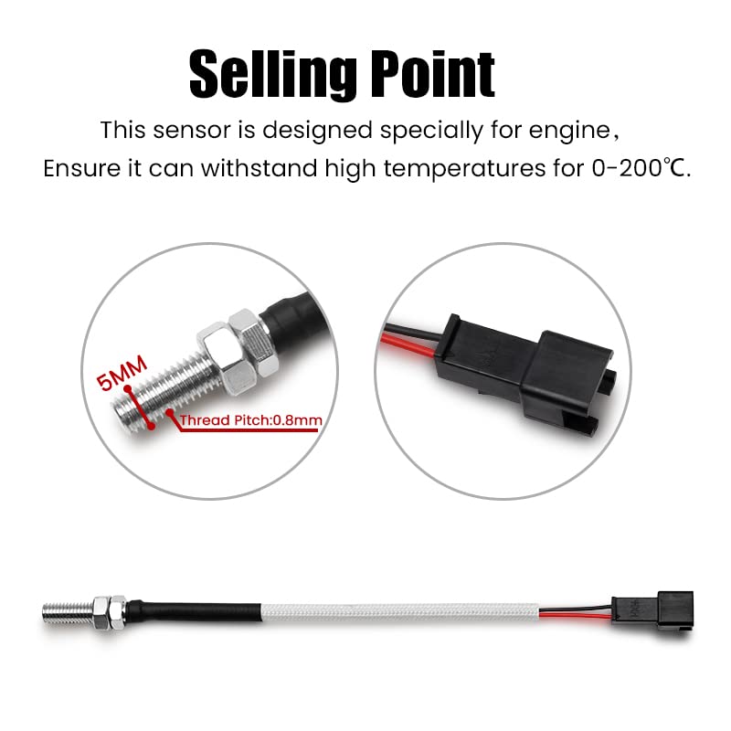 Miniatura 8 de Medidor multifunción 4 en 1 para motocicleta, mini 13.1 ft (tacómetro RPM+temperatura de culata+voltímetro+reloj) Medidor multifuncional 4 en 1