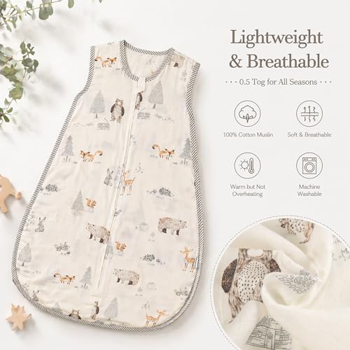 Image of Toddler Sleeping Sack Muslin Cotton (18-36M) - Lightweight Sleeveless Wearable Blanket, Breathable, Roomy Fit, 0.3-0.5 TOG for Nap & Bedtime