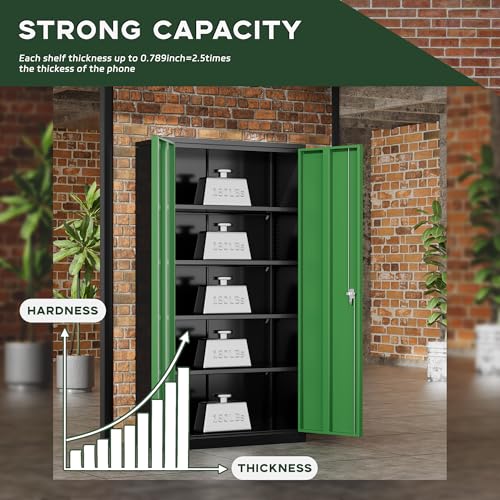 Image of Greenvelly Metal Storage Cabinet, 72 inch Locking Metal Garage Storage Cabinet with Doors and 4 Adjustable Shelves, Lockable Steel Cabinet for Home Office, Garage, Shop, School (Green 36 inch W x 18 inch D)