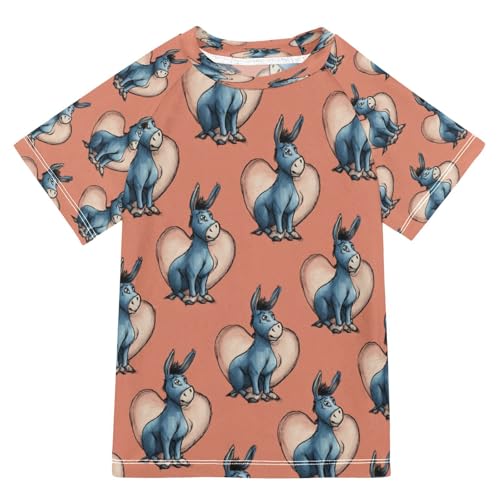 Boys Short Sleeve T-Shirts Donkey Heart Cartoon Rashguard Kids Swim Shirts Sun UPF 50+