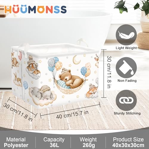 Image of Sleeping Animals Baby Laundry Hamper Collapsible Clothes Kids Storage Basket Large Boys Girls Gift Toy Box Bin for Nursery, Bear, 36L