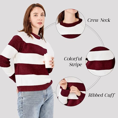 Image of Simple&Opulence Women's Chenille Sweater Crewneck Long Sleeve Pullover Ribbed Cuff Hem Round Neck Jumper Tops
