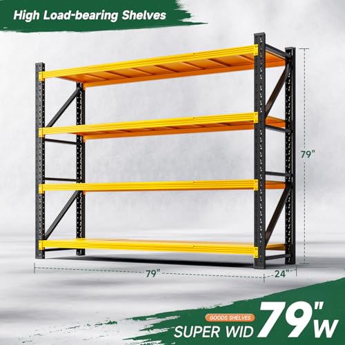 Image of Letaya 6000LBS Heavy Duty Storage Shelves,79 inch W Metal Garage Shelving Units,4 Tier Large Tall Industrial Shelving,Adjustable Utility Rack Shelf for Warehouse,Basement (Yellow, 79 inch W x 24 inch D x 79 inch H)