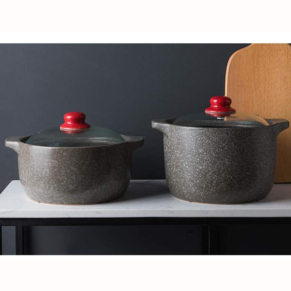 Casseruola in Pietra Antiaderente con Coperchio in Vetro Pentola Rotonda in Ceramica casseruola lenta Resistente al Calore (2,7 l)