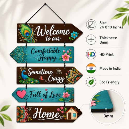 Image of Zesta Wooden Wall Hanging Decorative Items /Hanging Home Wall Decor Items /MDF Decoration Items for Home /Cute Wall Art For Living Room /Home Decor Items Living Room (Welcome To Our Home 2)