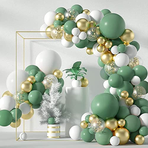 Image of CANREVEL 125pcs Sage Green Balloon Garland Arch Kit White Gold Confetti Balloons Retro Green Latex Balloon for Birthday Party Baby Shower Wedding Christmas Holiday Balloon Jungle Decorations