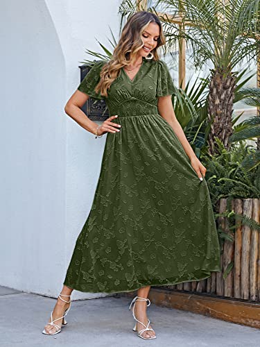Image of Simplee Women's Boho Floral Maxi Dress Flowy Casual V Neck Short Sleeve Wedding Guest Holiday Beach Long Dress