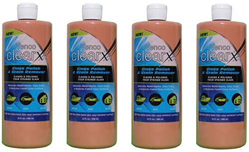 Venco Clear X : Large Kit - 4 Glass Polish Bottles: (4 Quarts) No More Dirty Windows Glass Polish - Remove Water Spots-removes oxidation Stains-etc.