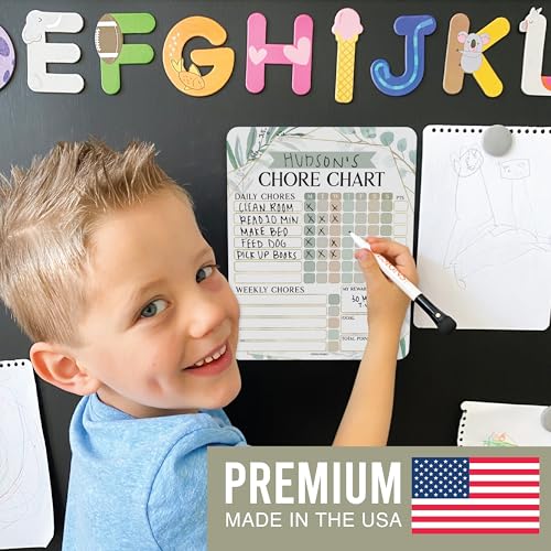 Image of Hadley Designs Magnetic Chore Chart for Kids Multiple Kids - Dry Erase Chores Chart for Adults and Teens, Responsibility Task List for Family, Fridge Task Board Tracker at Home, Greenery Chore Board