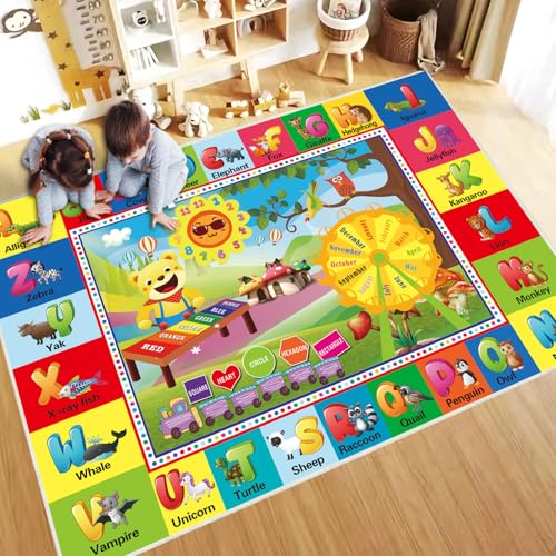 nanshiba ABC Rug for Kids Room, ABC Mats for Floor Toddlers, Alphabet Play Mat Elementary Preschool Kid's Rugs wtih ABC, Numbers, Animals - (59X39.4 Inches)