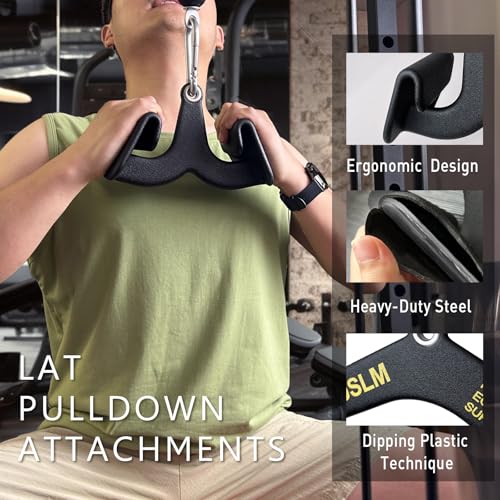 Image of BLUSLM Lat Pull Down Bar T bar Row Attachment, V Bar Tricep Lat Pulldown Attachments, Back Strength Training Bar for Home Gym Exercise Cable Machine Attachments