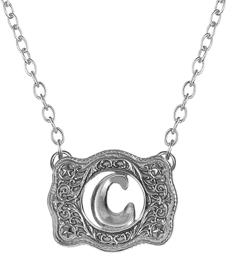 Belt Buckle Necklace Western Style Initial Letter Pendant Necklace, Decorative Belt Buckle Frame Design