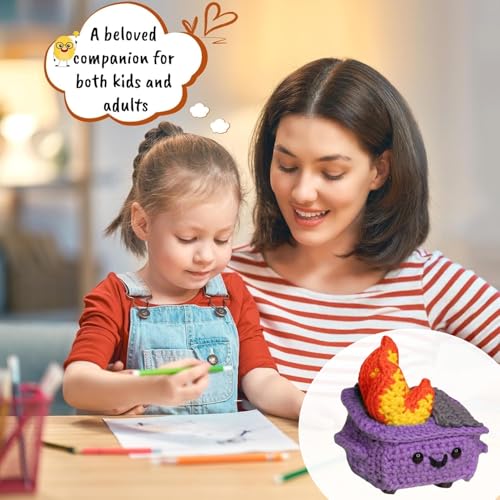 IFSLQNX Crochet Dumpster Fire - Emotional Support Dumpster, Handmade Positive Crochet Fire, Christmas Knitting Toy, Emotion Dolls Heartfelt Thank You Gift (Blue)