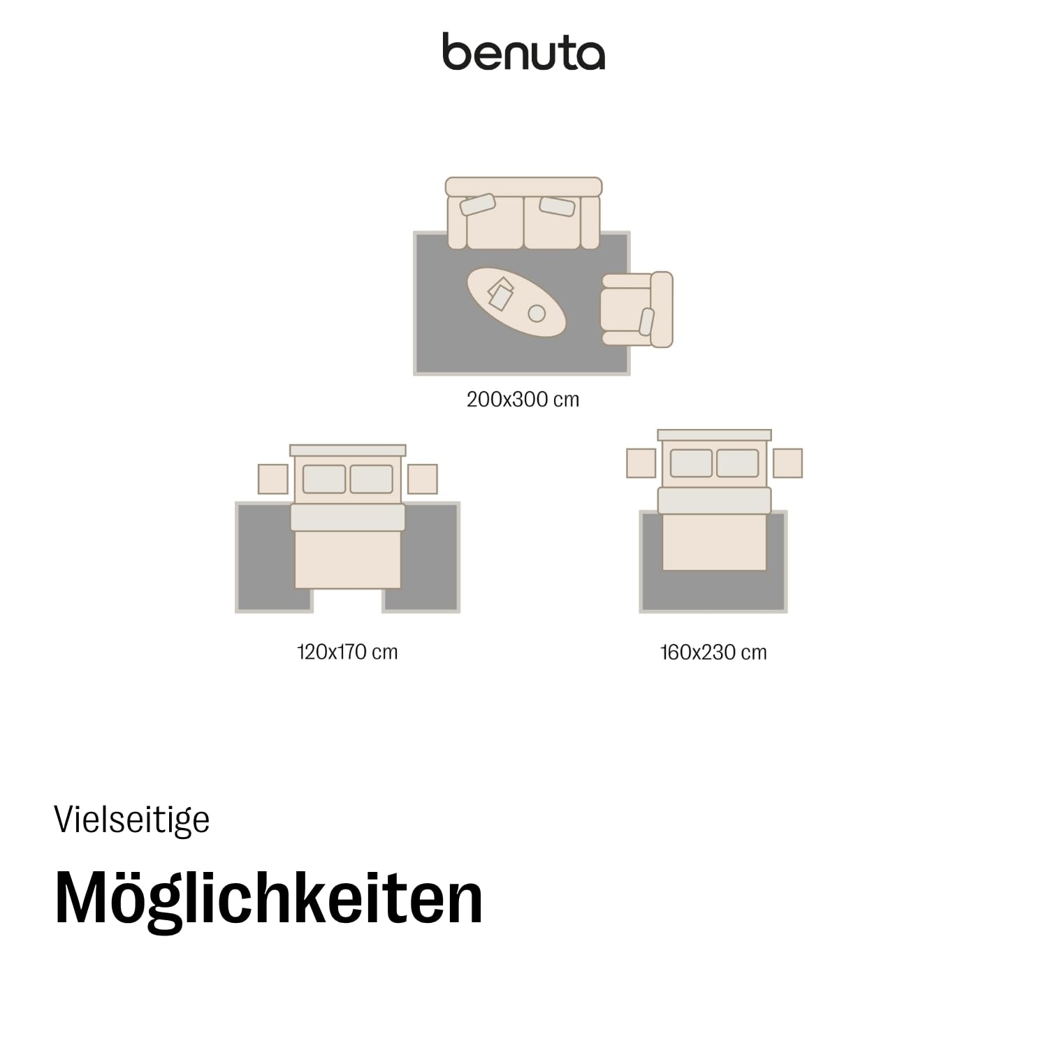 benuta Basic Baumwollteppich Tom - Schwarz/Creme 70x200 cm - Handgewebter Wohnzimmer Teppich - 100% Recycelte Baumwolle - Für Fußbodenheizung geeignet