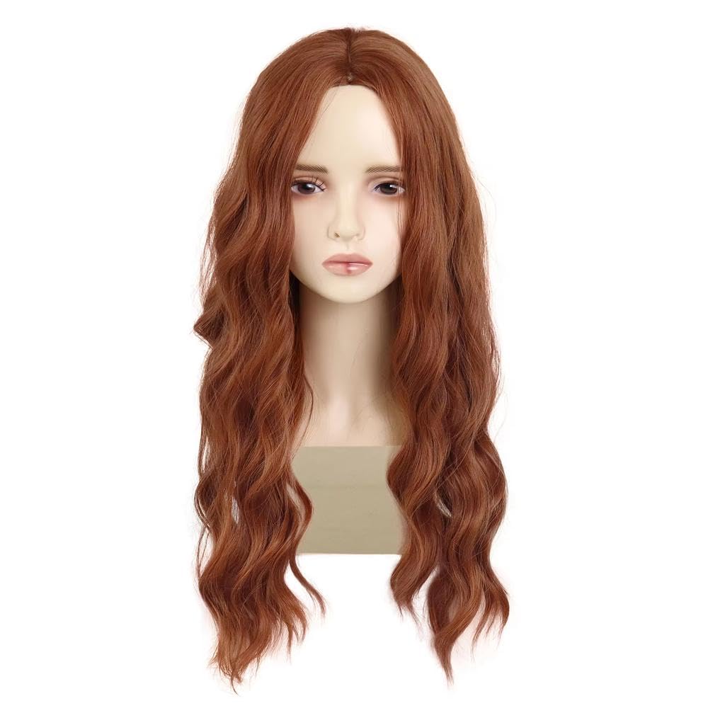 Haarpflege 26 Zoll Orange Lange Gewellte Lockige Perücke Für Frauen Tägliches Cosplay(Auburn)