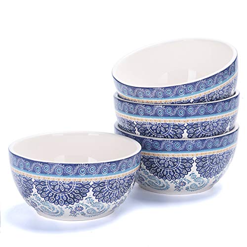 Bico Blue Talavera 26oz Ceramic Cereal Bowls, Set of 4, for Pasta, Salad, Cereal, Soup & Microwave & Dishwasher Safe Bico Blue Talavera 26oz Ceramic Cereal Bowls, Set of 4, for Pasta, Salad, Cereal, Soup & Microwave & Dishwasher Safe