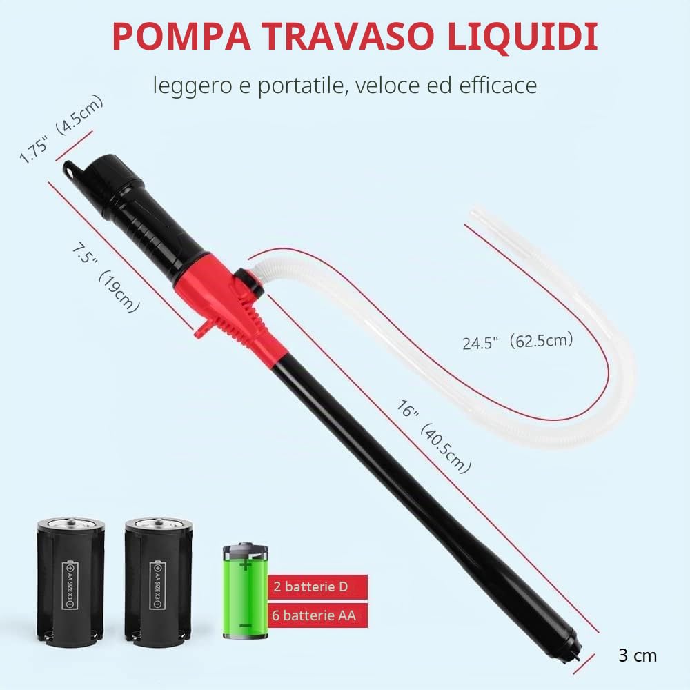 flintronic Pompa Manuale per Trasferimento di Carburante, Portatile per Estrazione Olio, A Sifone, per Acqua, Benzina e Altri Liquidi, Funzionamento a Batteria