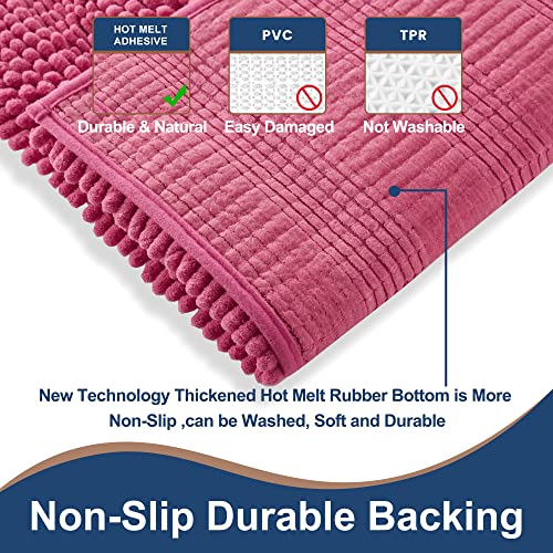 Floleopa Non Slip Thick Shaggy Chenille Hot Pink Bathroom Rug Sets 2 Piece, Thickened Hot Melt Rubber Bottom Bath Mats For Bathroom,Bath Rugs Quick Dry Machine Washable For Shower Mat #TOP2