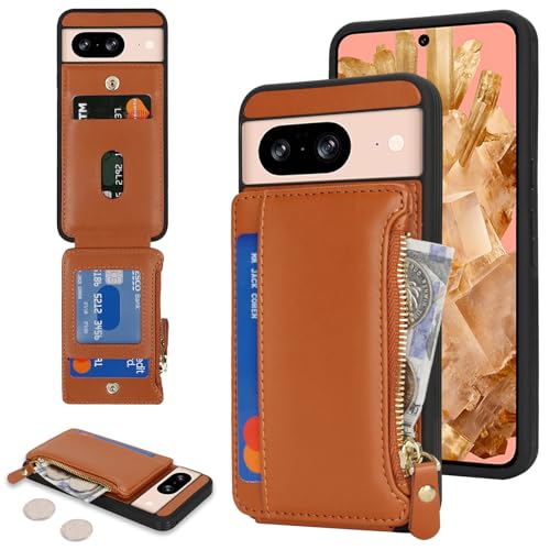 Image of Cavor for Google Pixel 8 Case Wallet with Card Holder, Brown