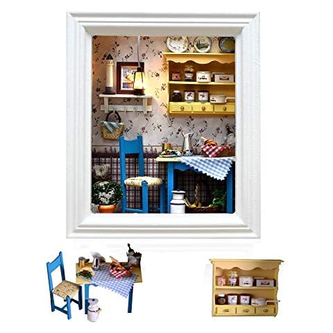 Cuteefun Miniature DIY Dolls House Kit, Wooden Photo Frame Style Doll house Kit with Furniture, Dust Proof, Handmade Crafts for Adults, Gift for Birthday, Valentine's Day Father's Day(Leisurely Lunch) Cover