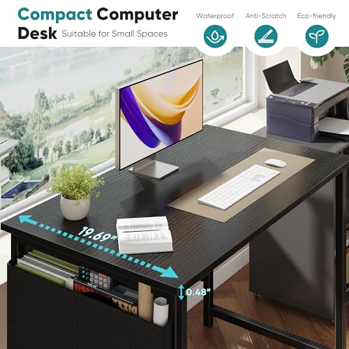 Image of OLIXIS Small Computer Desk, 40 Inch Gaming Desks for Home Office | Writing Study Craft Work Table, Computer Workstation for Bedroom Small Spaces with Storage Bag, Black